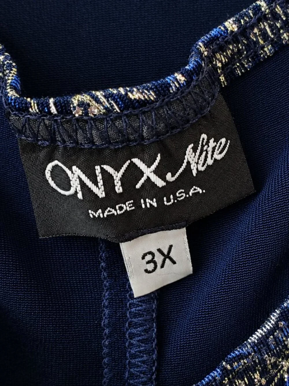 ONYX Nite Blue Vintage Metallic Patterned Twinset Cardigan & Shell Top SZ 3X